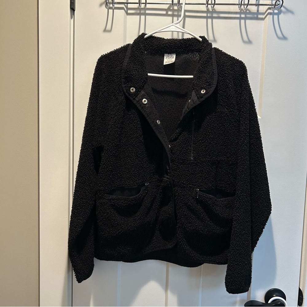 PINK Victoria's Secret Black Teddy Jacket Cozy Casual Outerwear